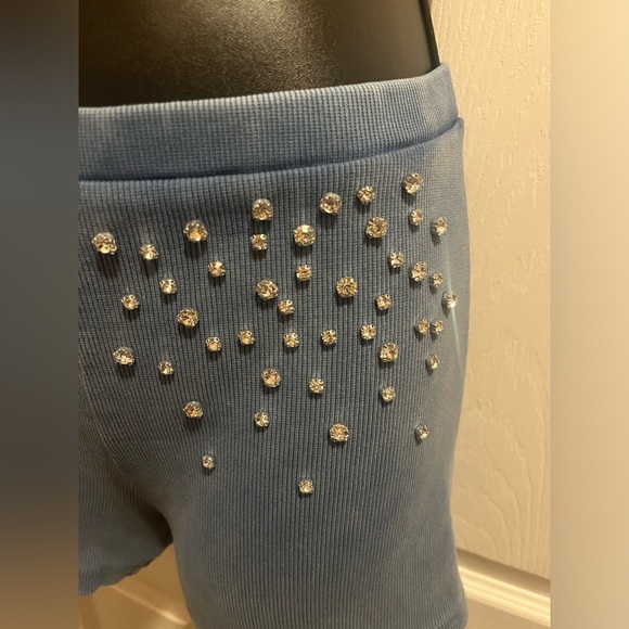H & M blingy blue rhinestone mini shorts. Stretchy & Comfy. - Picture 4 of 4